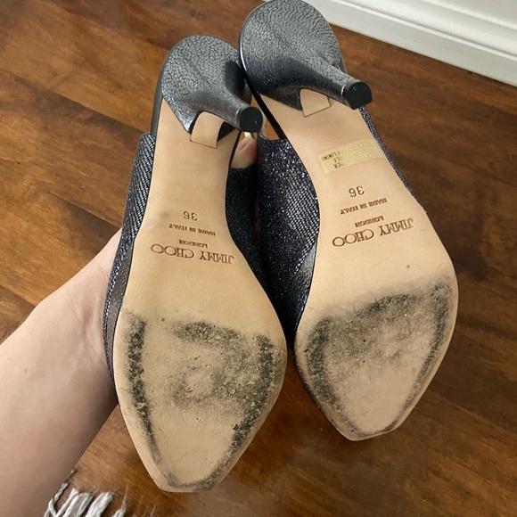 Grey sparkly open toe sling back Jimmy Choo high heels - Picture 2 of 9